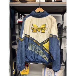 Vintage 90s University of Michigan Wolverines Color Block Patched Windbreaker L